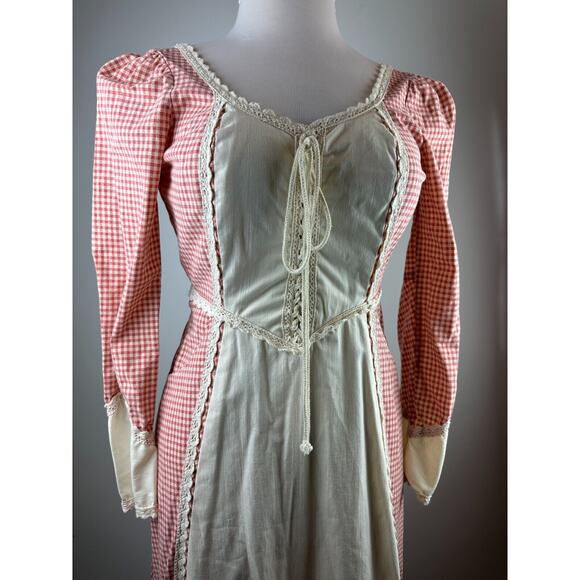 Vintage Gunne Sax Jessica Mcclintock Prairie Boho Corset Dress Checkered Red - Picture 11 of 12